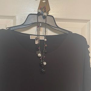 black/white/pink pearl necklace and earring set